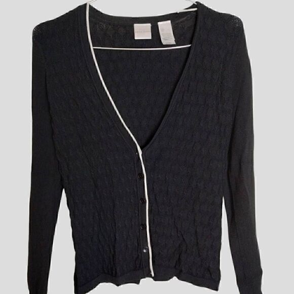 Emma James Womens Sweater Sz Small Black Textured Knit Button Cardigan Vtg‎ - Picture 1 of 10